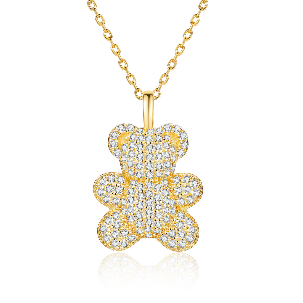 S925 Sterling Silver 18K Gold-Plated Cute Bear Pendant Necklace