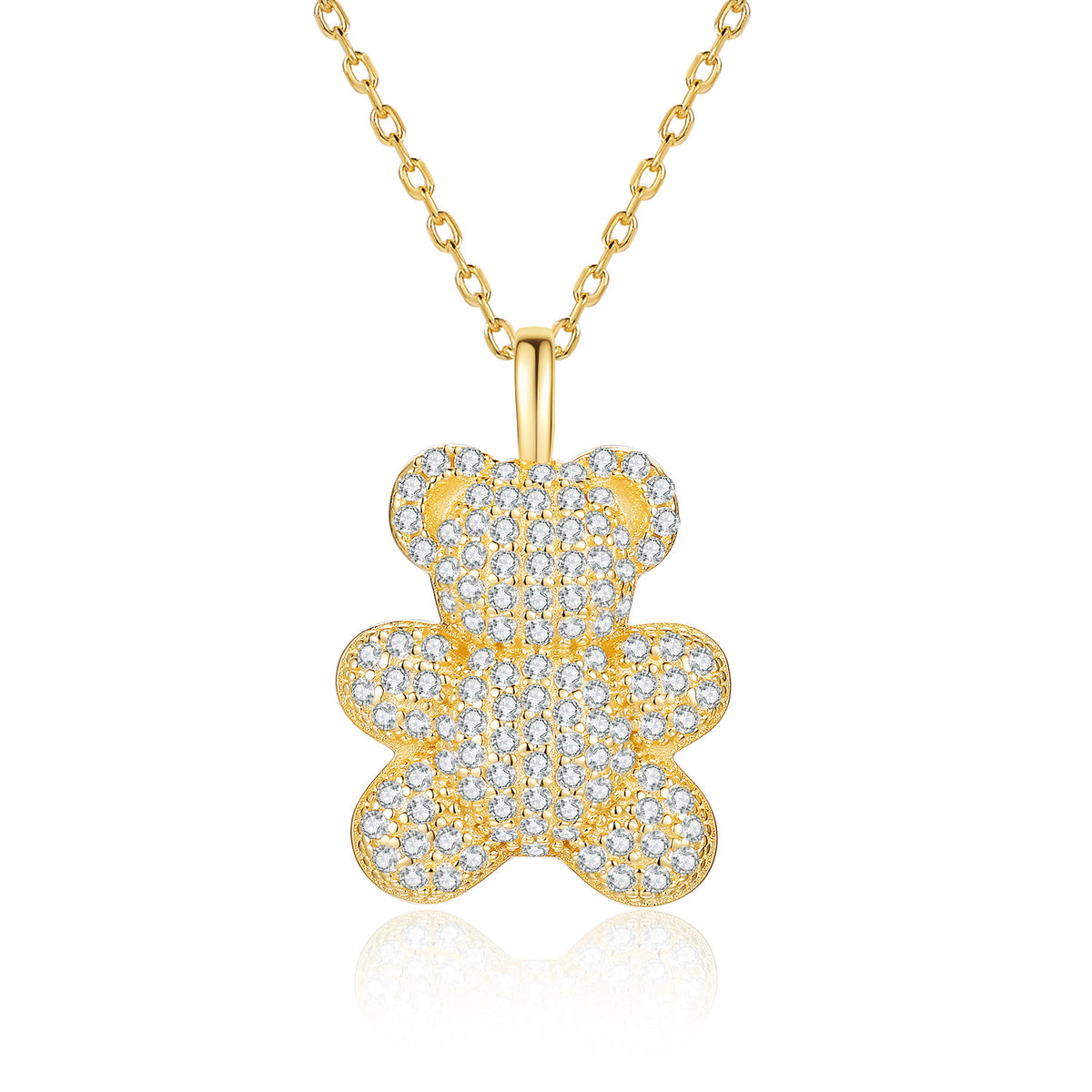 S925 Sterling Silver 18K Gold-Plated Cute Bear Pendant Necklace