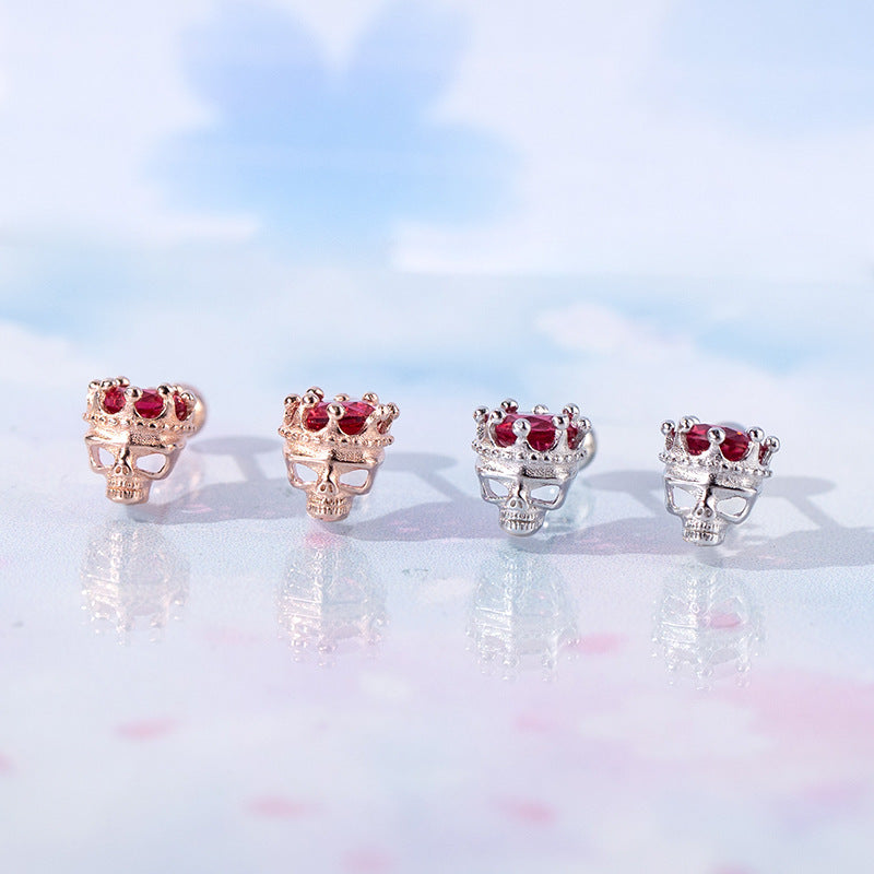 S925 Sterling Silver Halloween Skull Micro-Pave Zircon Stud Earrings