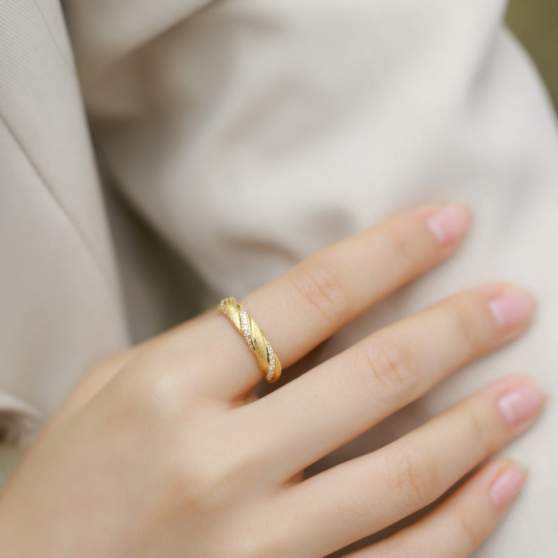S925 Sterling Silver Gold-Plated Twist Zircon Ring