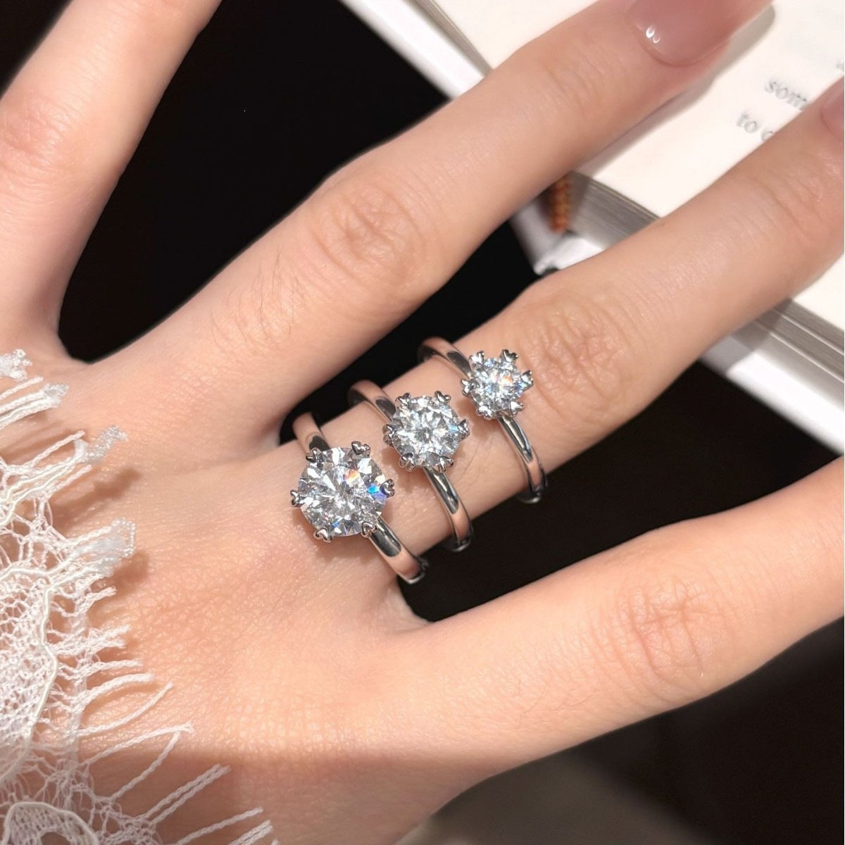 S925 Silver D-Color Moissanite Six-Prong Heart-Shaped Ring