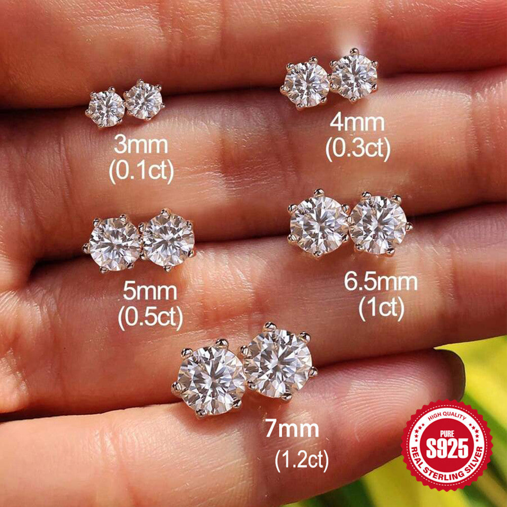 S925 Sterling Silver Six-Prong Moissanite Cartilage Stud Earring