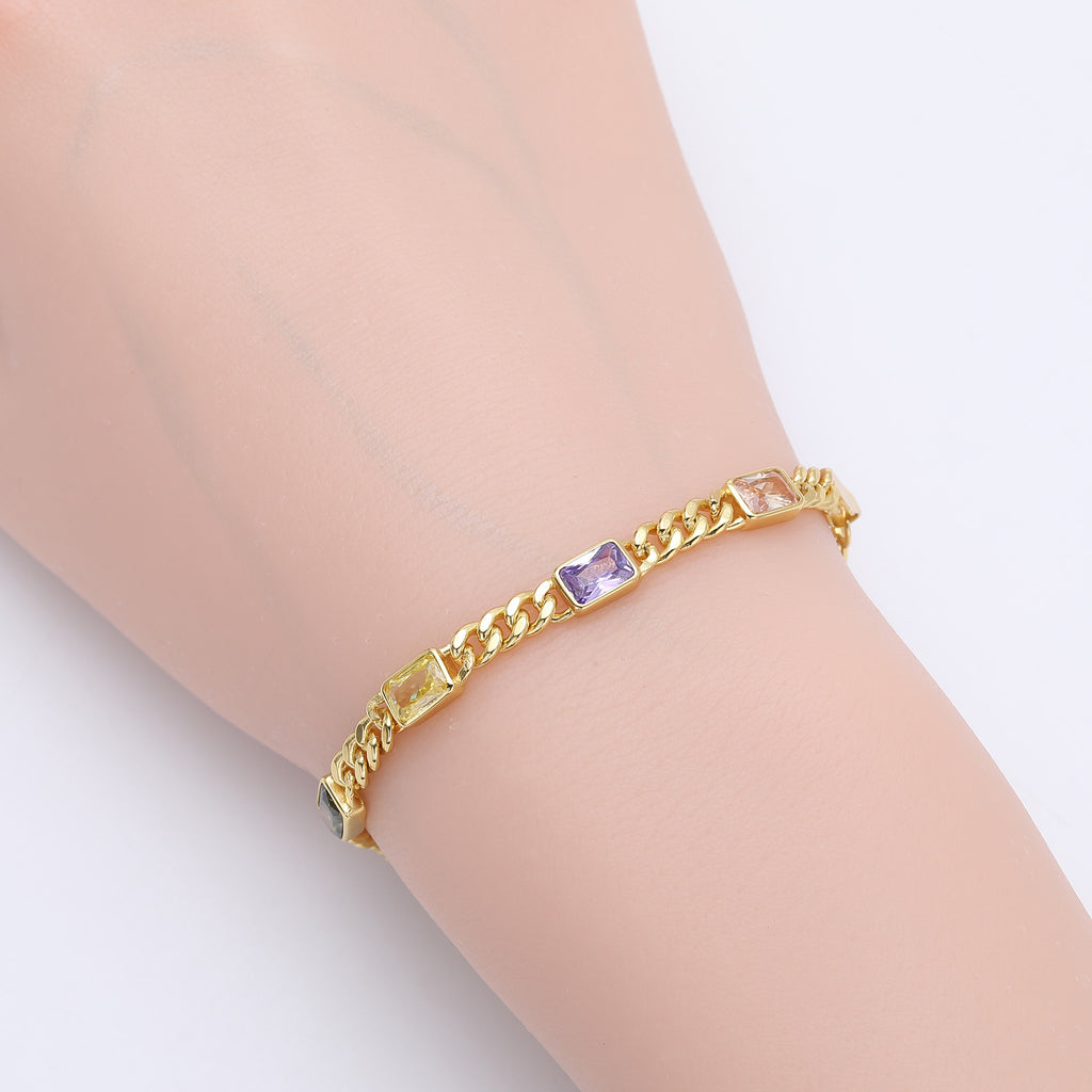 925 Sterling Silver Bracelet with Colorful Square Stones