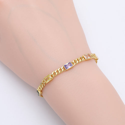 925 Sterling Silver Bracelet with Colorful Square Stones
