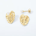 S925 Sterling Silver Gold-Plated Leaf and Pearl Earrings