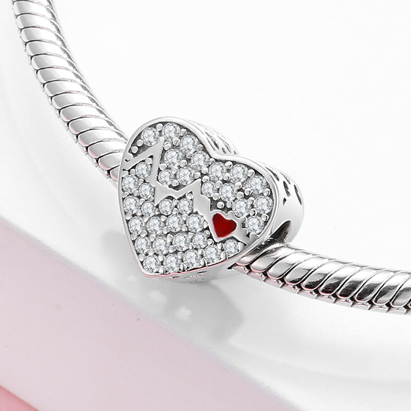 S925 Sterling Silver Loving Heart ECG Diamond Beaded Zircon Pendant