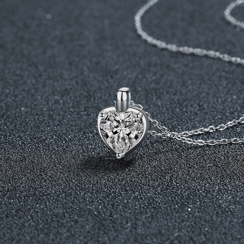 S925 Sterling Silver Moissanite Heart-Shaped Pendant Necklace