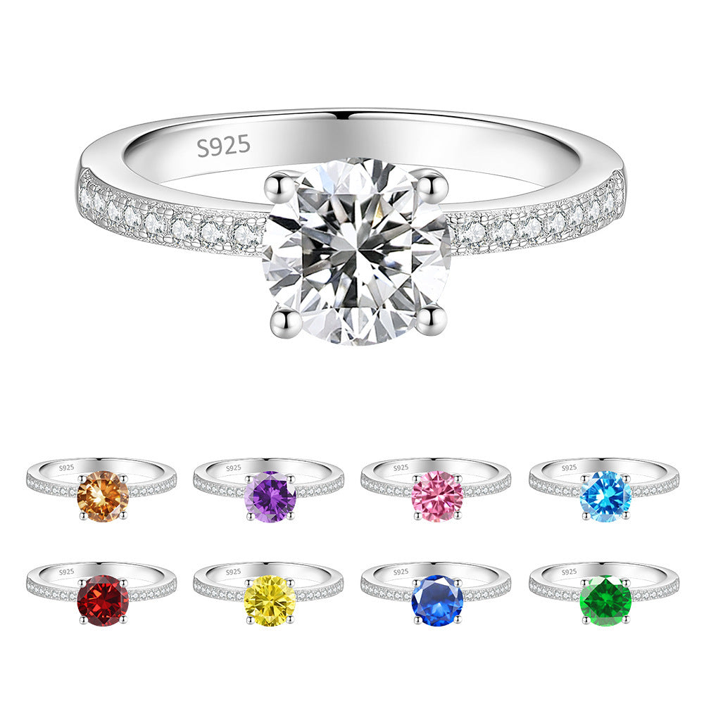 S925 Sterling Silver Ring with Colored Moissanite