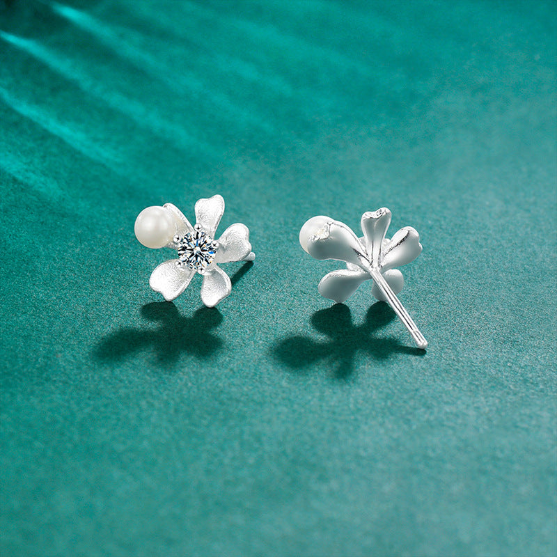 Moissanite & S925 Sterling Silver Orchid Pearl Stud Earrings