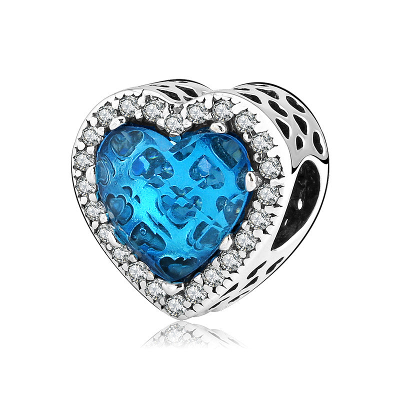S925 Loving Heart in Sterling Silver Blue Crystal Beaded Pendant