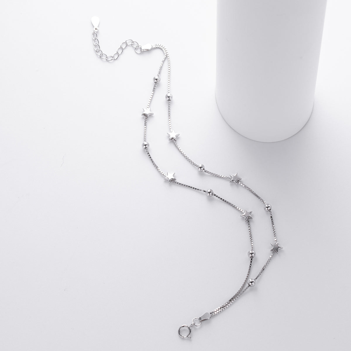 S925 Sterling Silver Double-Layer Bracelet with Small Stars