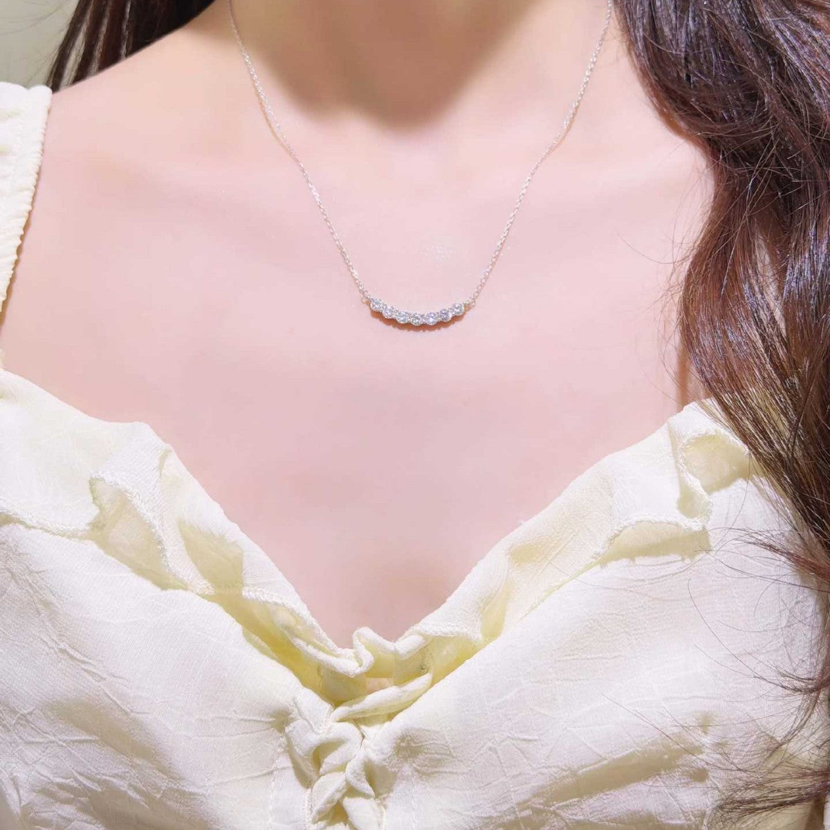 S925 Silver Moissanite "Smile" Necklace with Seven Stones