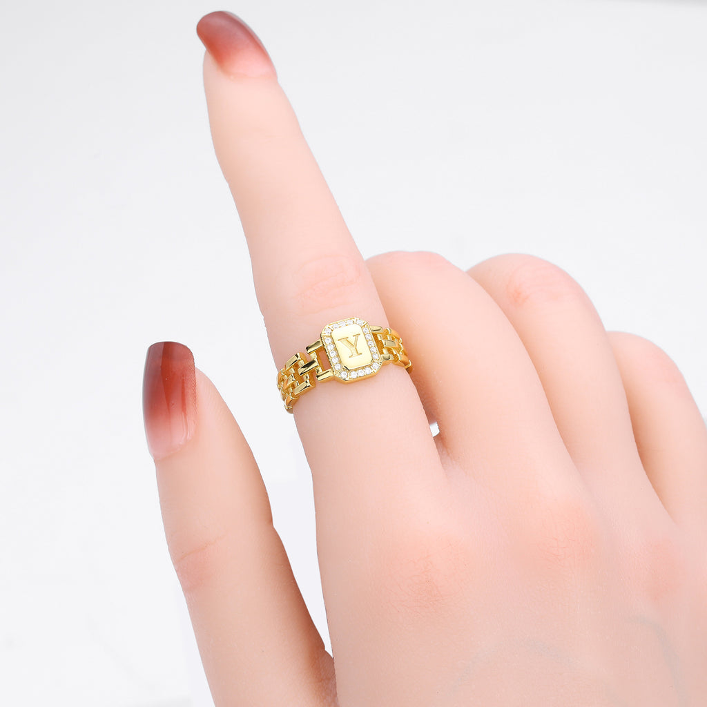 Stylish and simple S925 sterling silver ring with English letter band