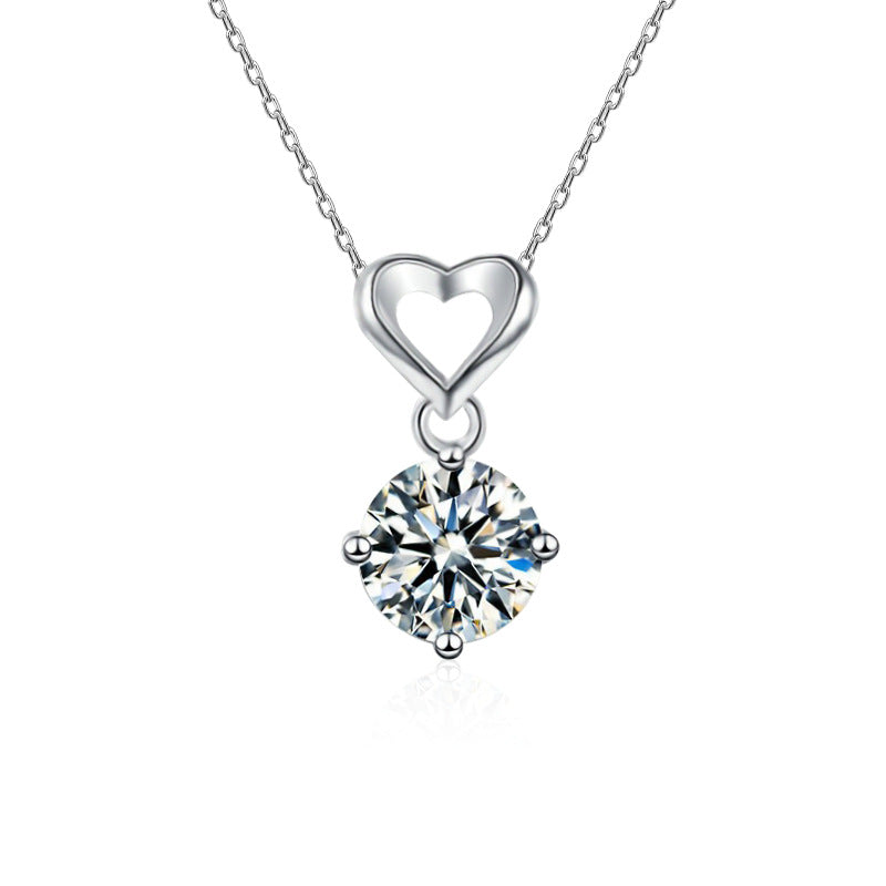 S925 Sterling Silver Classic Love Moissanite Pendant Necklace