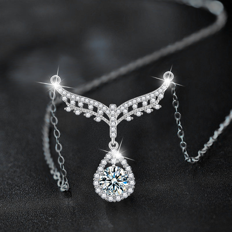 S925 Sterling Silver Moissanite Angel Water Drop Pendant Necklace