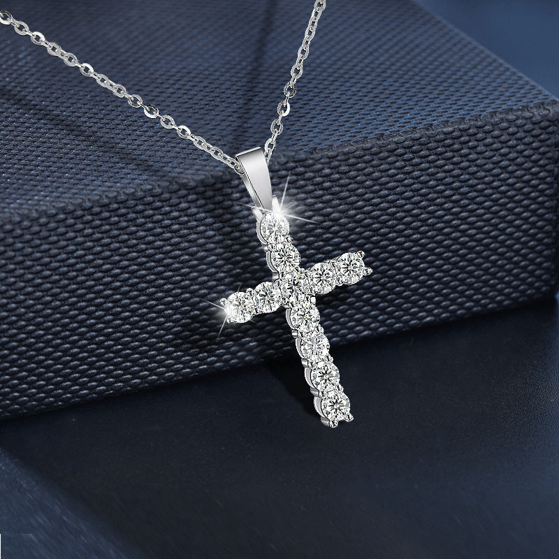 S925 Sterling Silver Moissanite Cross Necklace