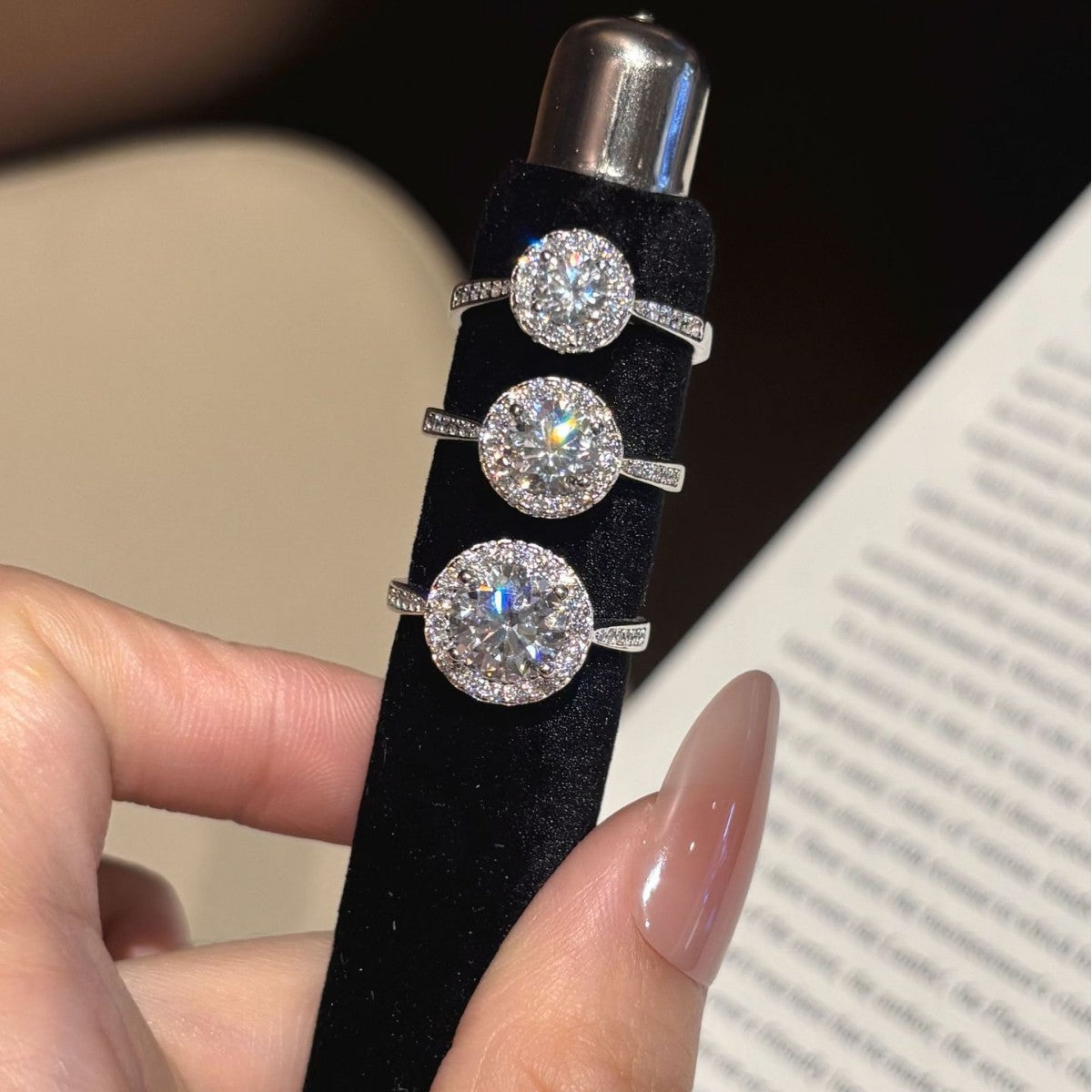 S925 Sterling Silver Round Moissanite Micro-Pave Ring