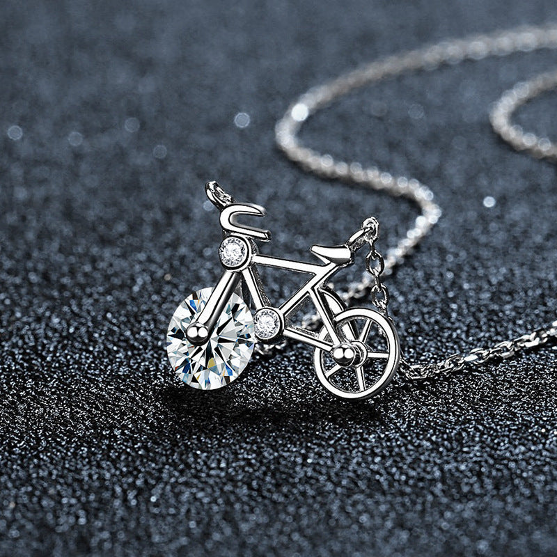 S925 Sterling Silver Moissanite Bicycle Necklace