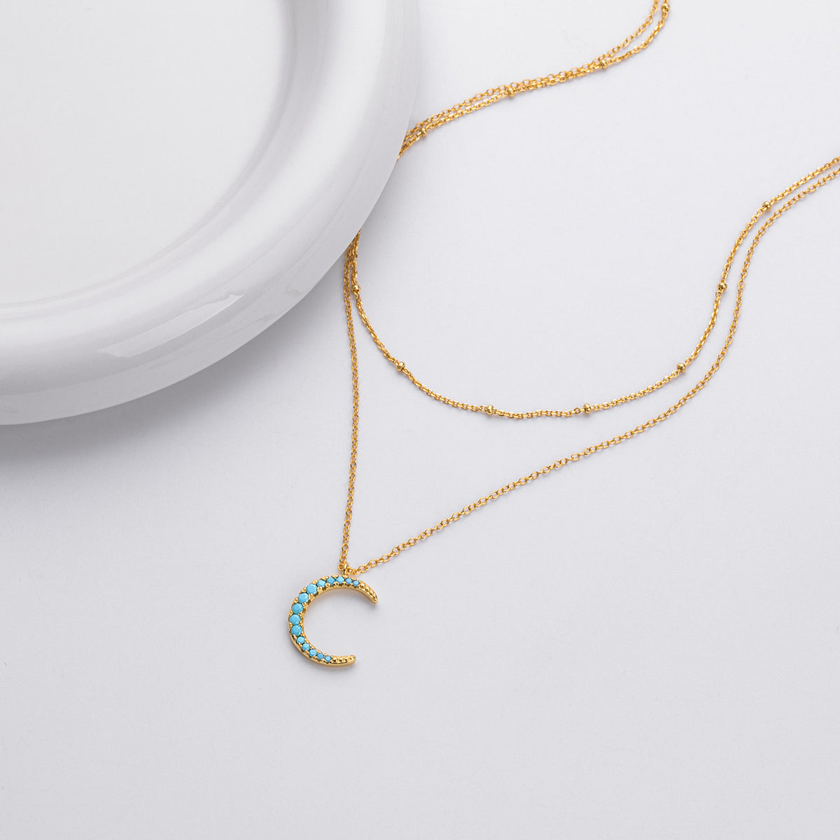 S925 Sterling Silver Moon Double Layer Necklace