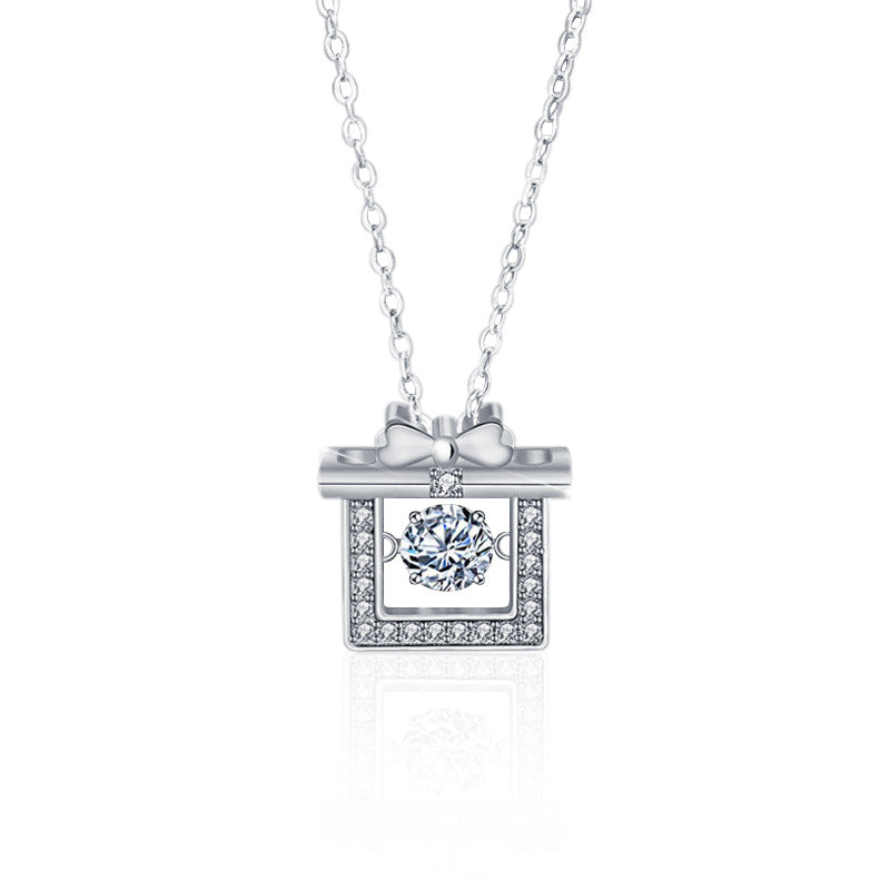 S925 Sterling Silver Moissanite Bow Gift Box Pendant Necklace