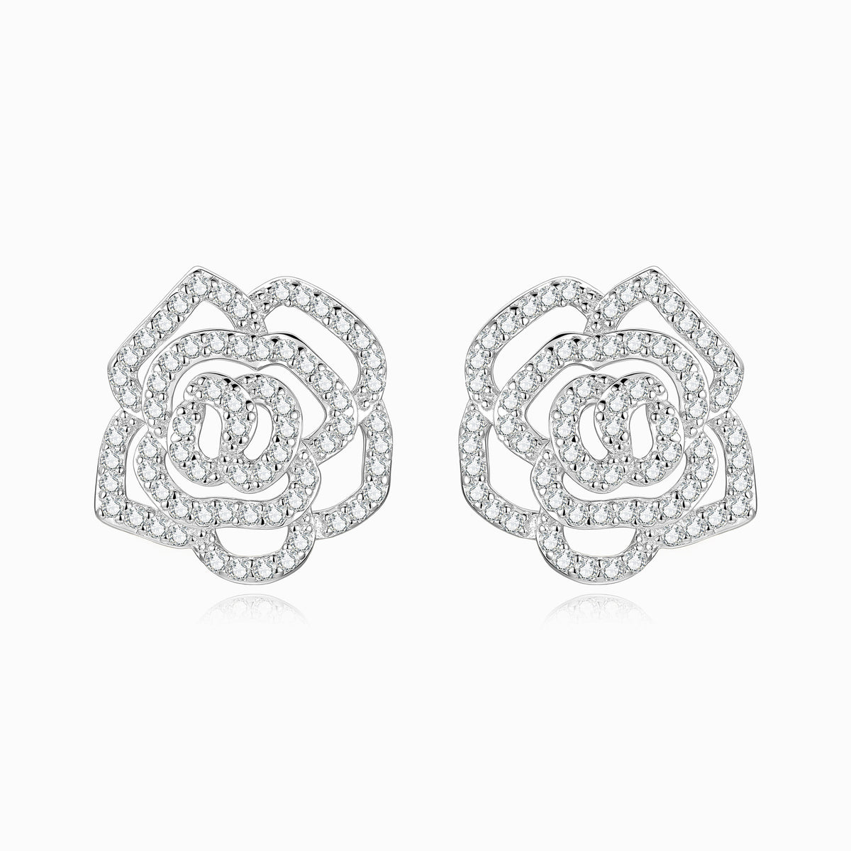 S925 Silver Moissanite Rose Camellia Stud Earrings