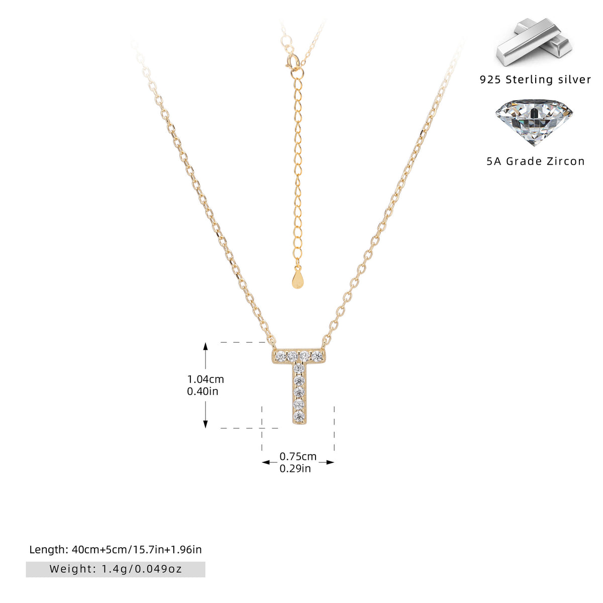 S925 Sterling Silver Simple Diamond Necklace with English Letters