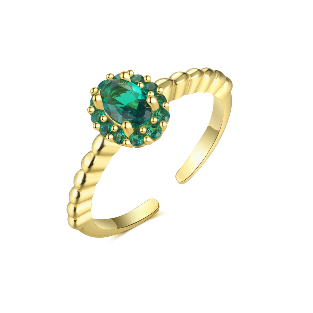 S925 Sterling Silver Emerald-Green Zircon Ring