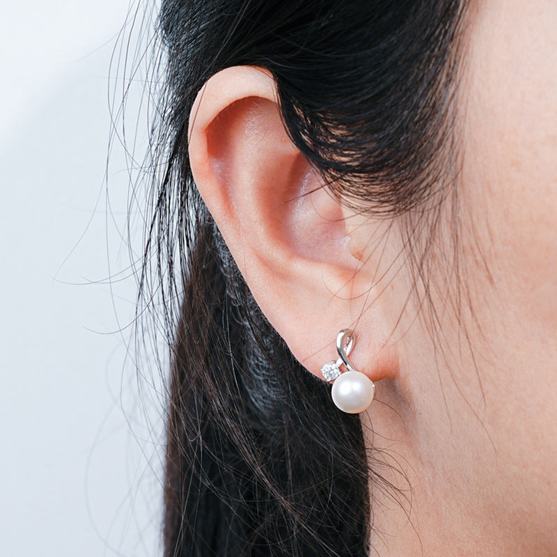 925 Sterling Silver Moissanite and Pearl Cherry Stud Earrings