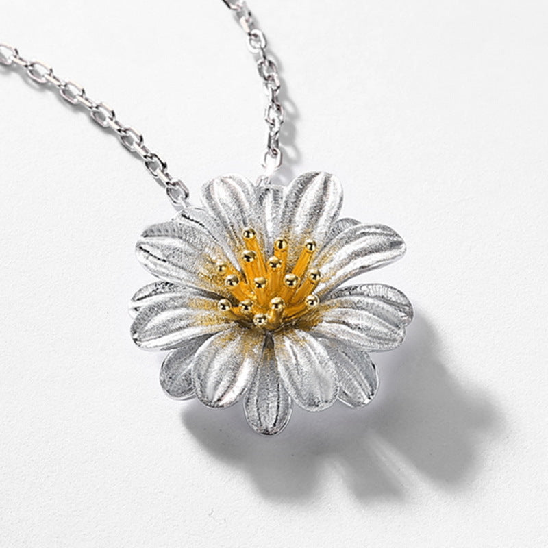 S925 Sterling Silver Gold-Plated Daisy Pendant Necklace