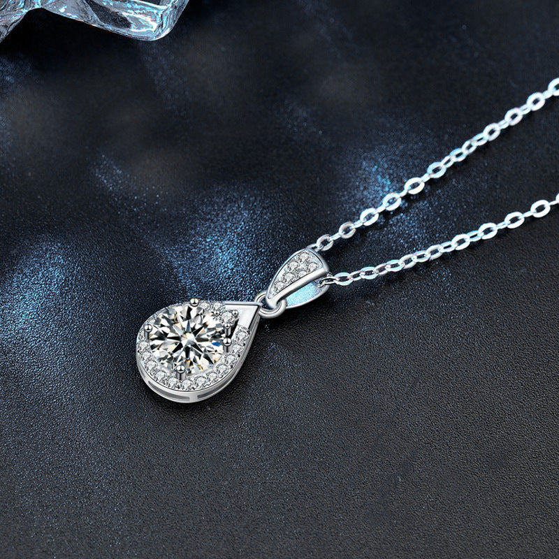 S925 Sterling Silver Moissanite Drop Pendant Necklace