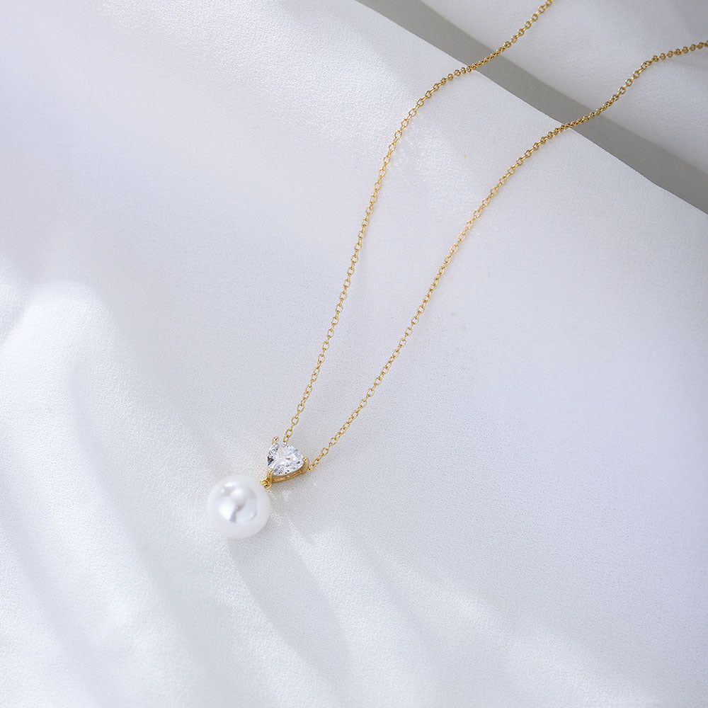 S925 Sterling Silver Heart-Shaped Zircon Pearl Necklace