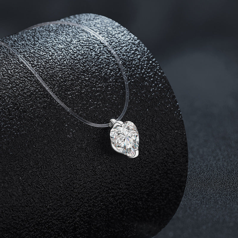 S925 Sterling Silver Moissanite Heart-Shaped Fish Line Necklace