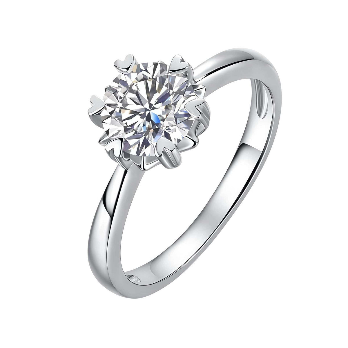 S925 Silver D-Color Moissanite Six-Prong Heart-Shaped Ring
