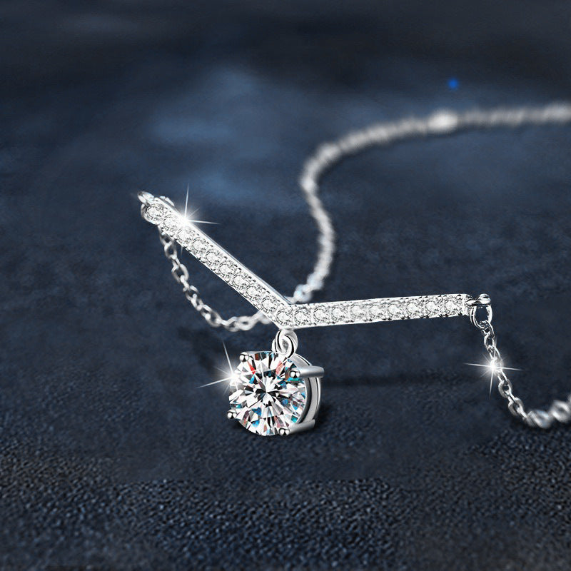 S925 Sterling Silver V-Shaped Moissanite Pendant Necklace