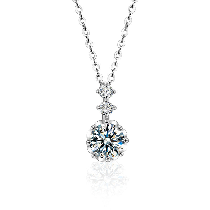 S925 Sterling Silver Moissanite Snowflake Pendant Necklace