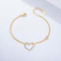 S925 Sterling Silver Zircon Inlaid Heart-Shaped Double-Layer Bracelet