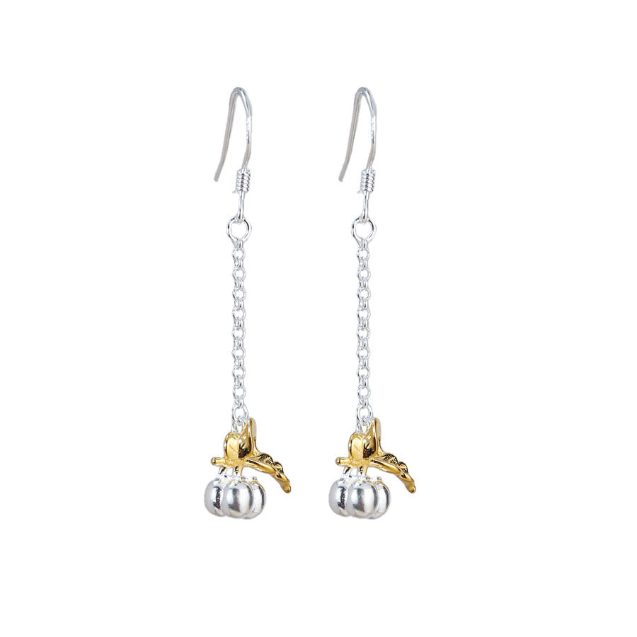 S925 Sterling Silver Two-Tone Halloween Pumpkin Drop Earrings