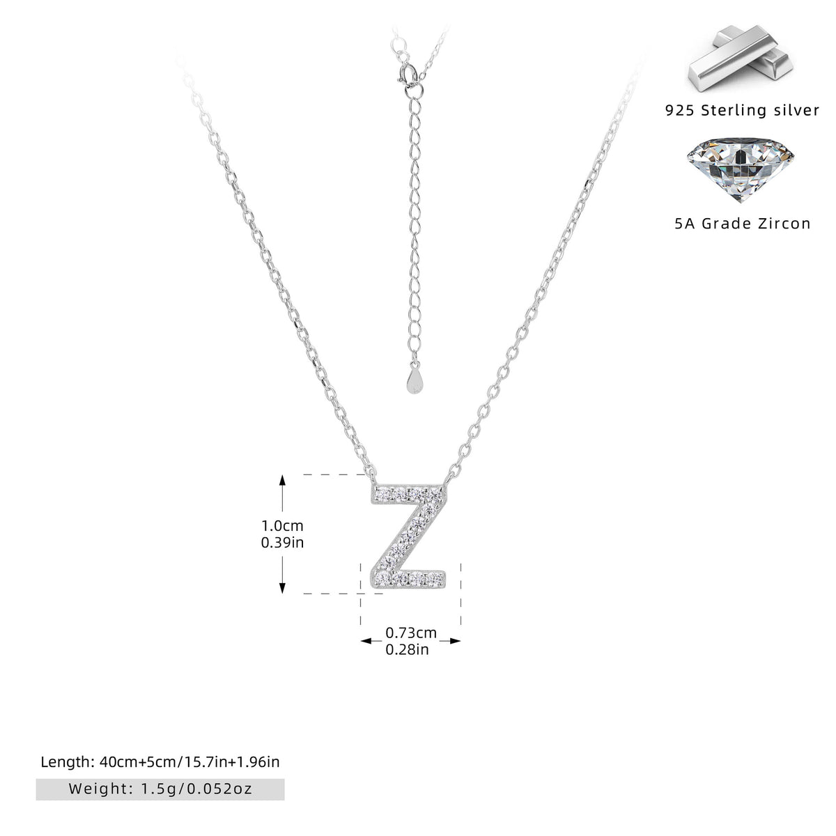 S925 Sterling Silver Simple Diamond Necklace with English Letters