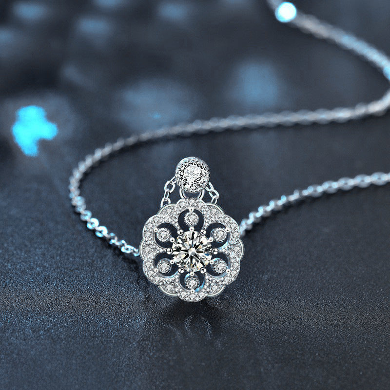 S925 Sterling Silver Moissanite Cherry Blossom Pendant Necklace