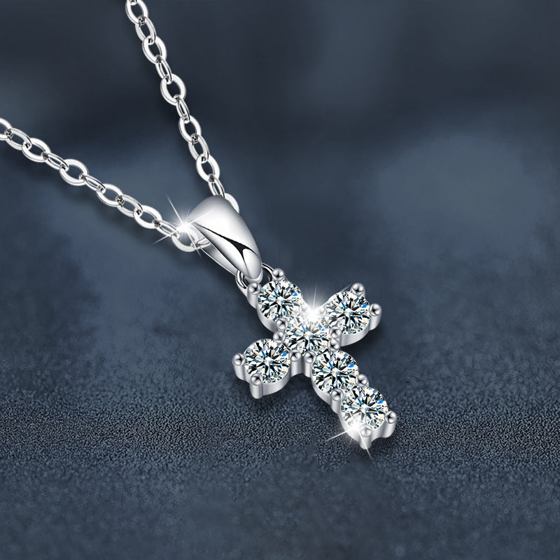 S925 Sterling Silver Moissanite Cross Pendant Necklace