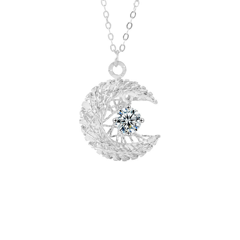S925 Sterling Silver Moissanite Moon Pendant Necklace