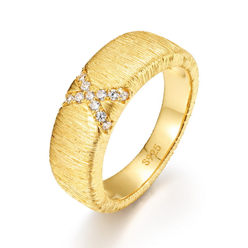 S925 Sterling Silver Gold Plated Zircon Inlaid Ring