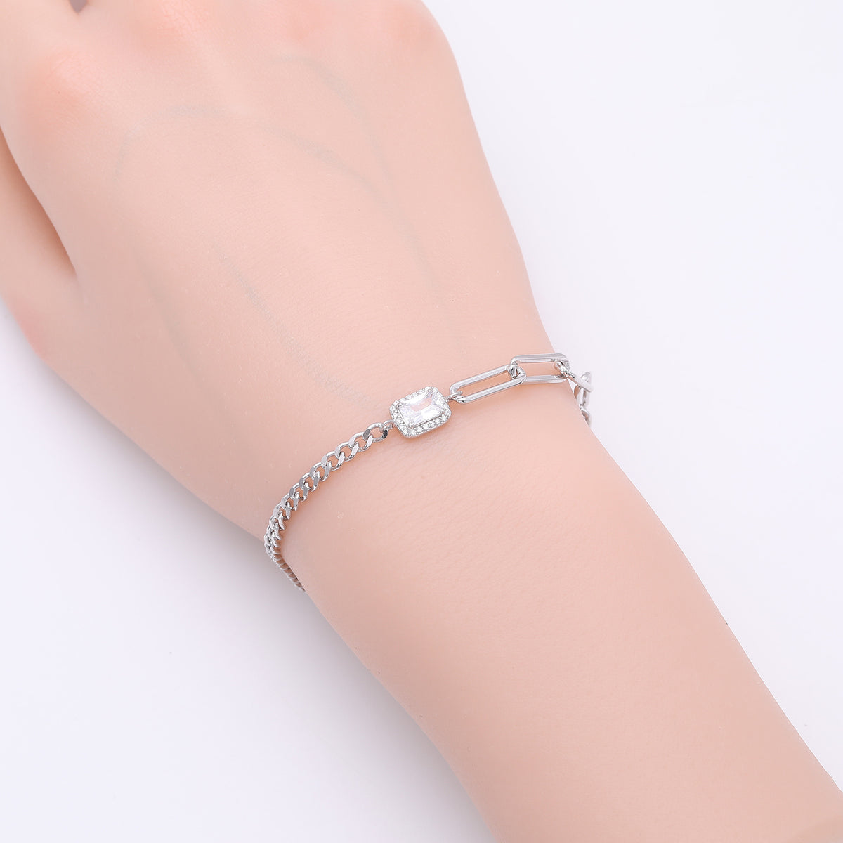 S925 Sterling Silver Square Cubic Zirconia Bracelet