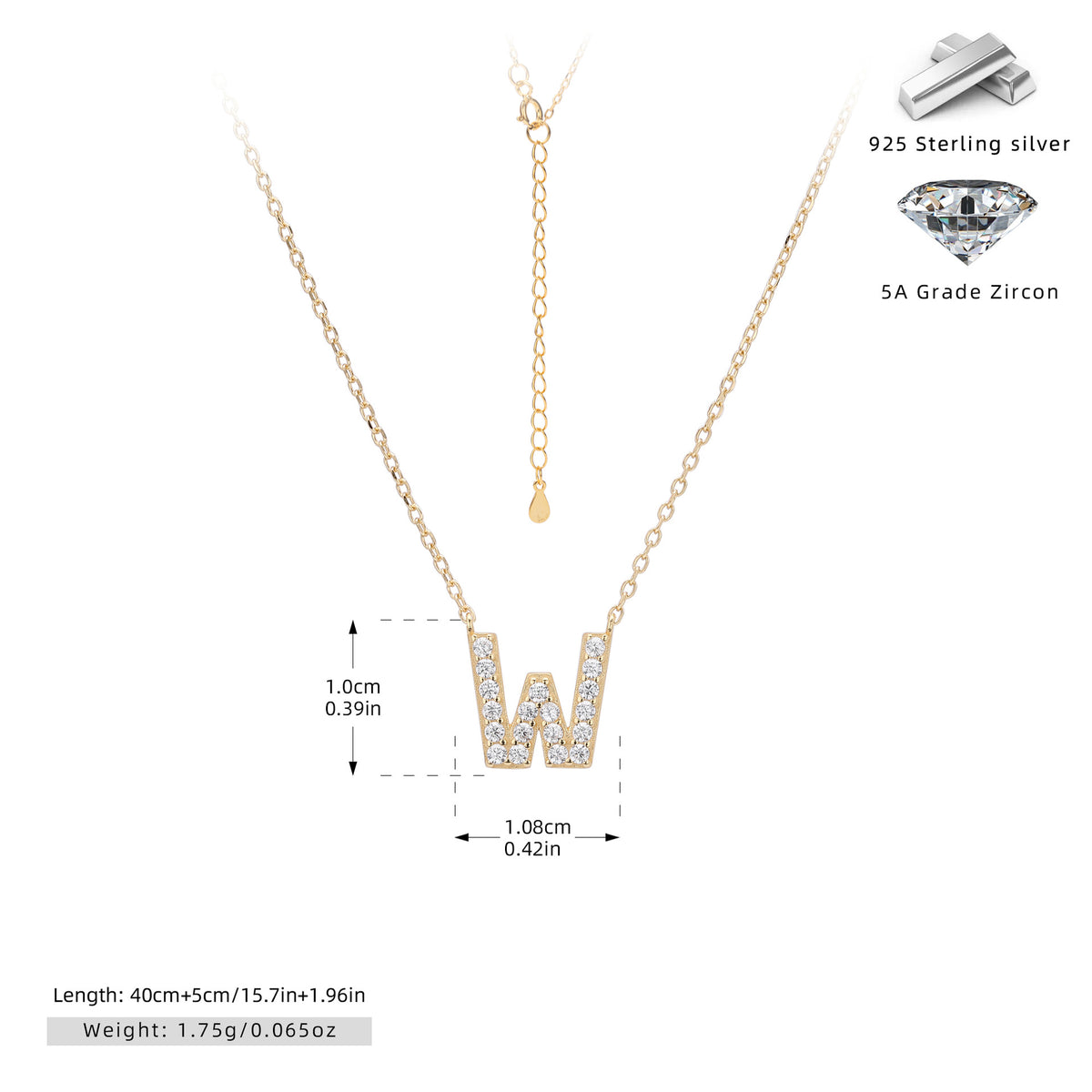 S925 Sterling Silver Simple Diamond Necklace with English Letters