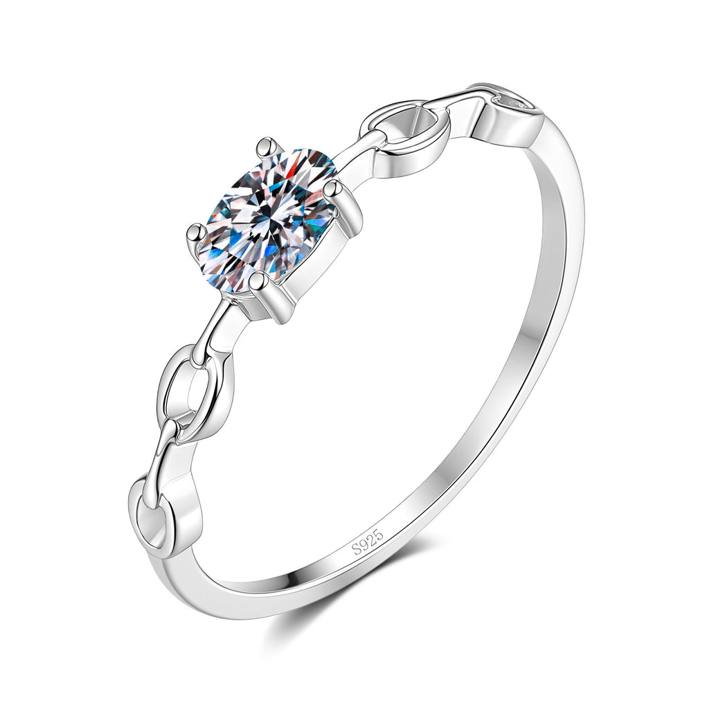 S925 Sterling Silver Six-Prong Round Colored Moissanite Ring