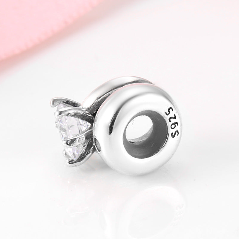 S925 Sterling Silver Simple Ring Zircon Inlaid Bead Pendant