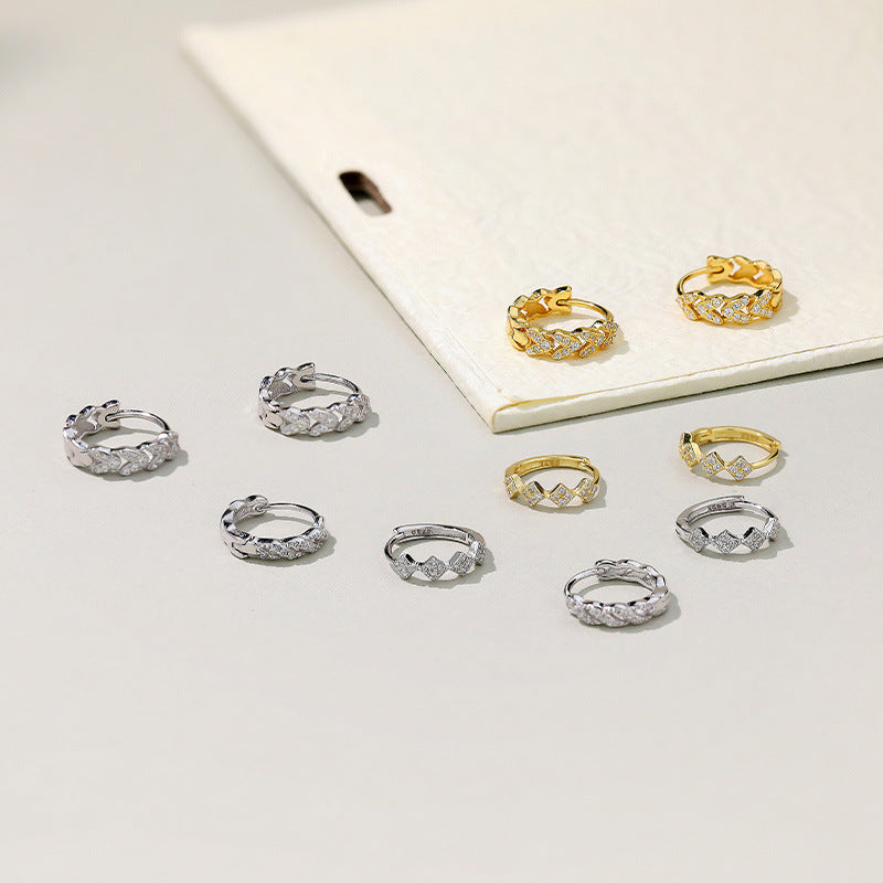 S925 Sterling Silver Zircon Hoop Earrings