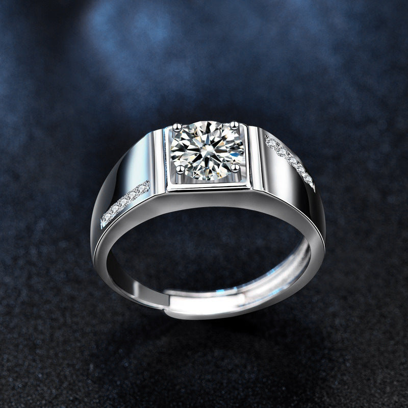 S925 Sterling Silver Moissanite Men's Ring