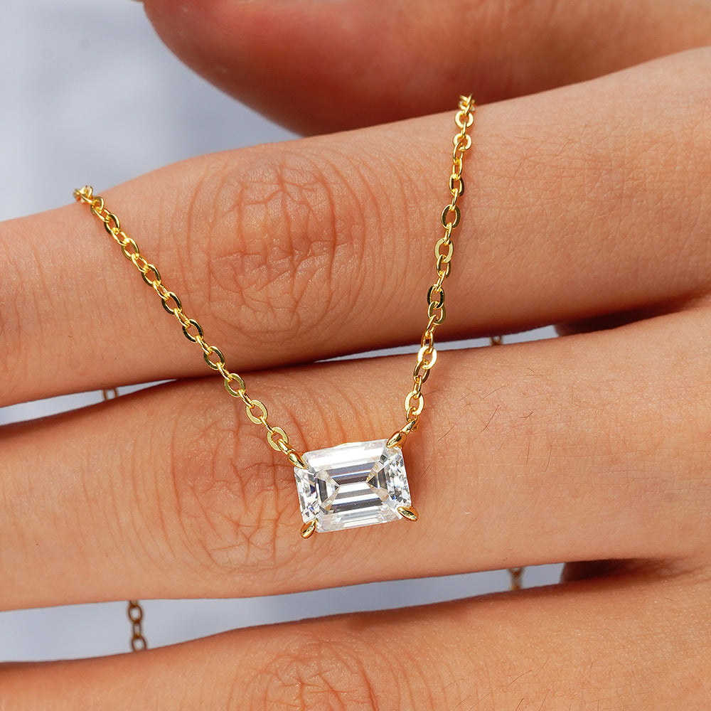 Emerald Cut Moissanite Solitaire Necklace in 925 Sterling Silver
