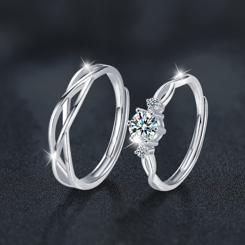 925 Sterling Silver Spiral Moissanite Couple Ring